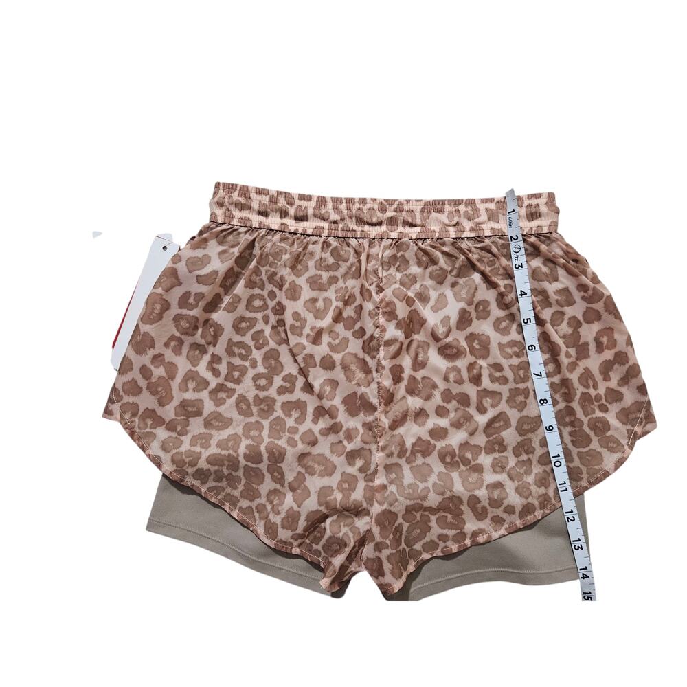 New Good American Active Desert Leopart Two Layer Running Shorts Brown Size 1/S - Picture 9 of 11